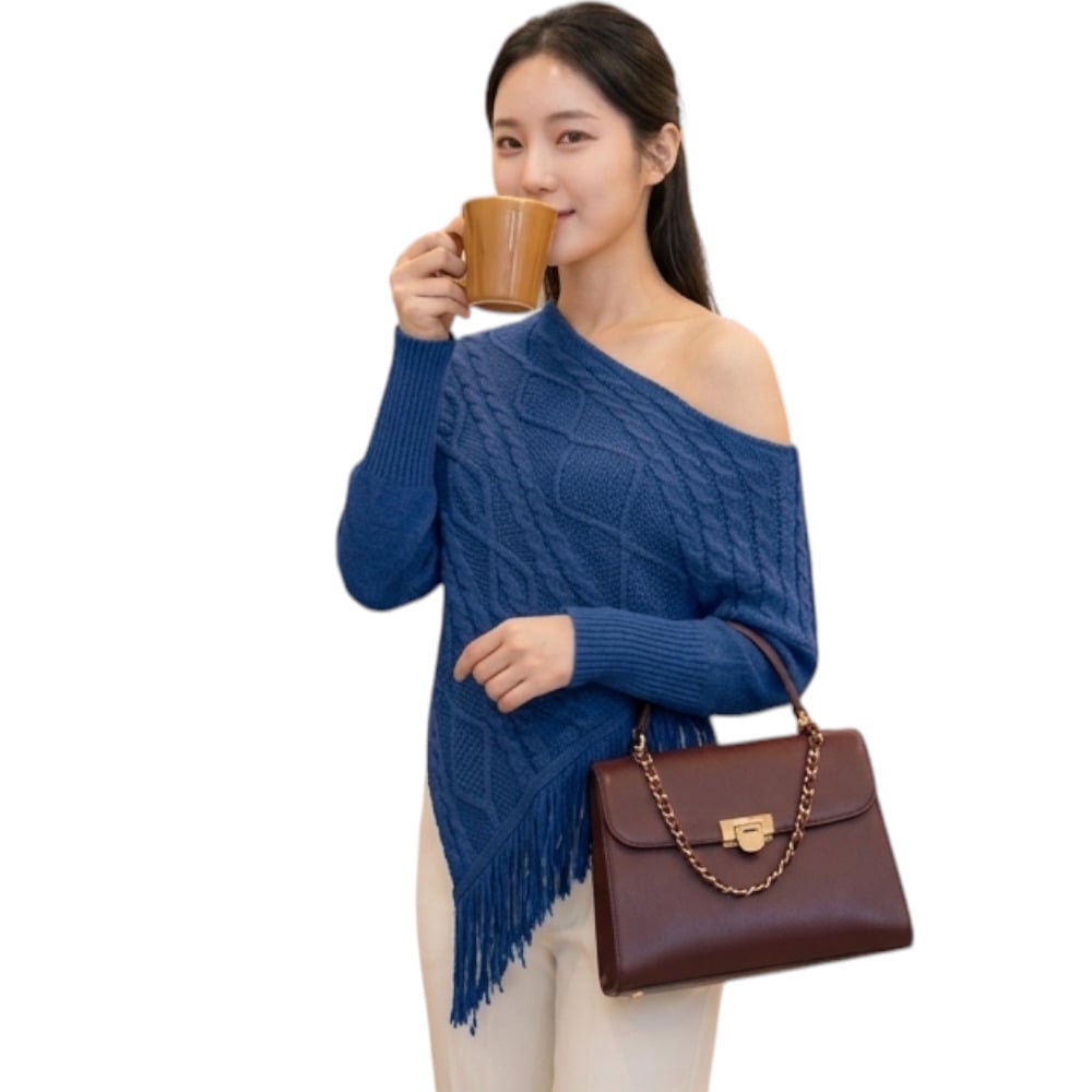 PONCHO MUJER TARZAN CON FLECOS 464G-24 TACTO ALGODON COLOR AZUL GRAFITO - 1