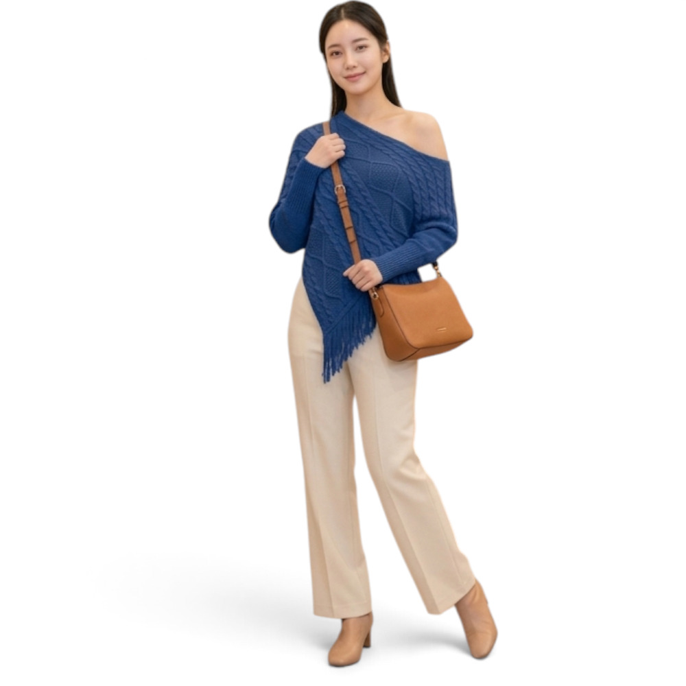 PONCHO MUJER TARZAN CON FLECOS 464G-24 TACTO ALGODON COLOR AZUL GRAFITO - 2