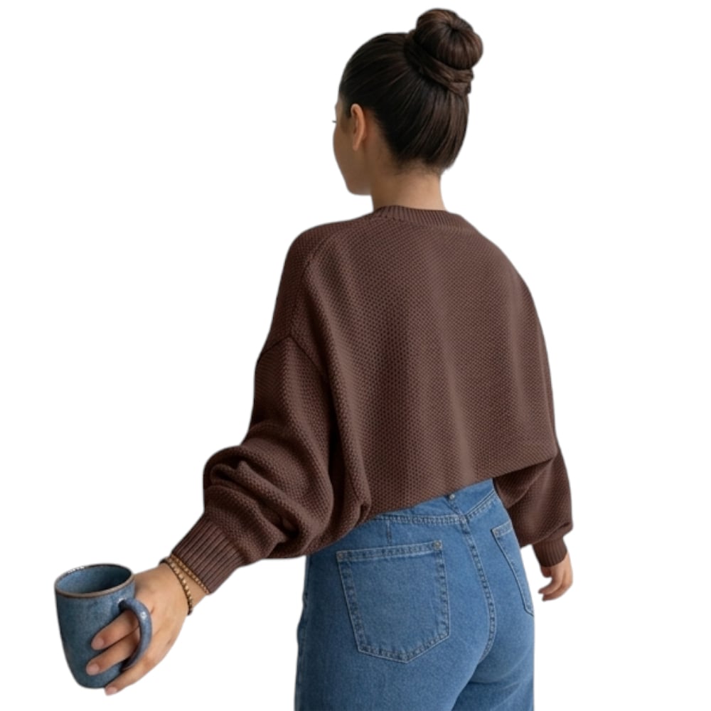 CHOMPA MUJER CASUAL MANGA MURCIELAGO FIB-25 TACTO ALGODON COLOR CHOCOLATE - 1