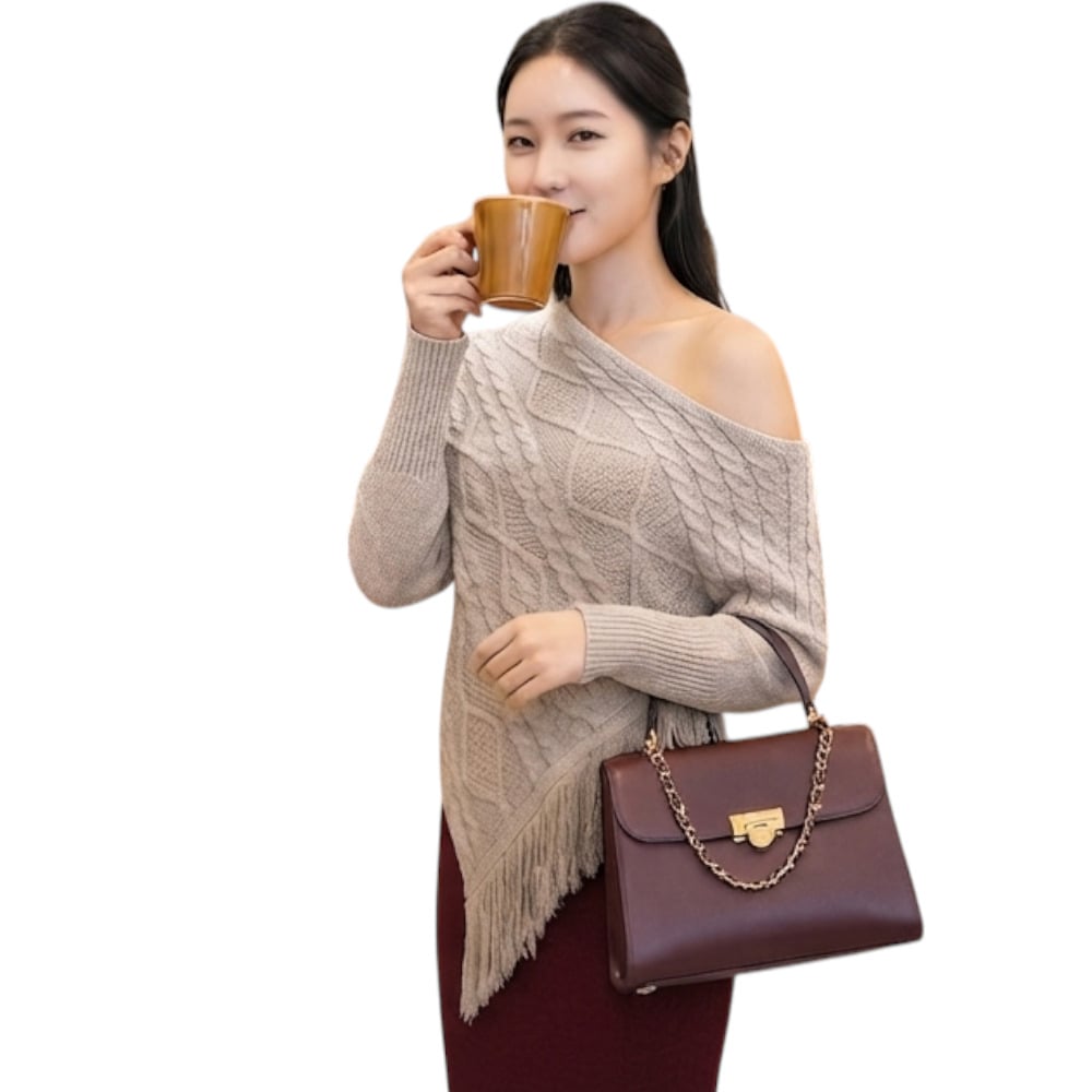 PONCHO MUJER TARZAN CON FLECOS 464G-24 TACTO ALGODON COLOR BEIGE - 1