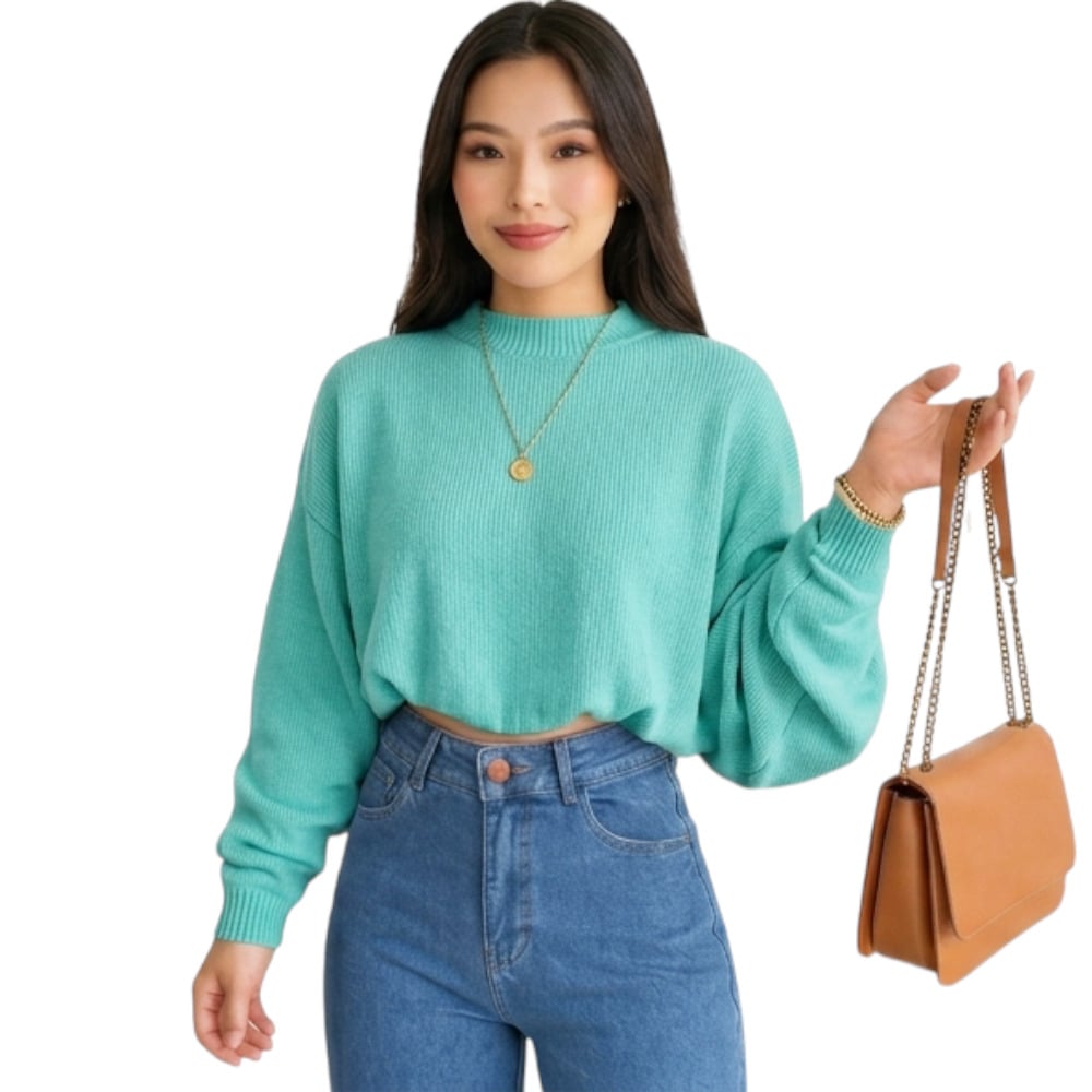 CHOMPA MUJER CASUAL MANGA MURCIELAGO FIB-25 TACTO ALGODON COLOR VERDE CEMENTO - 1