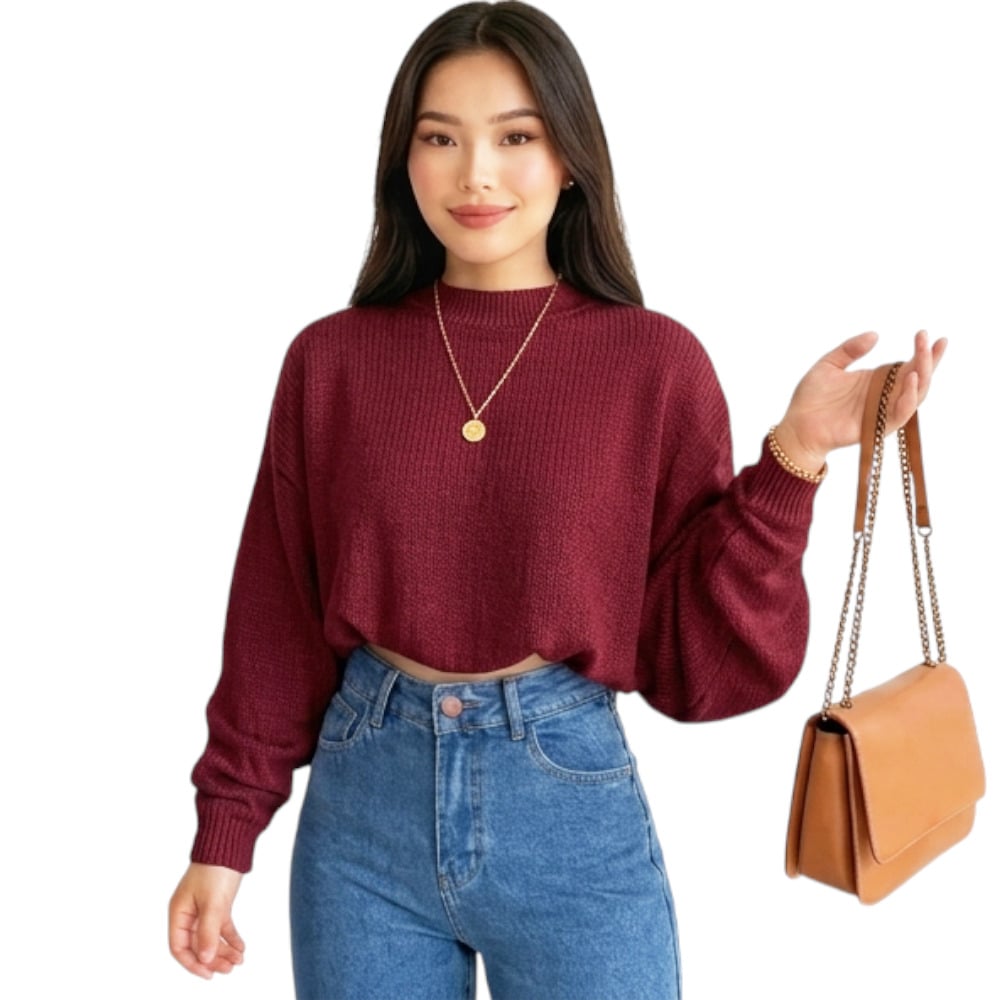 CHOMPA MUJER CASUAL MANGA MURCIELAGO FIB-25 TACTO ALGODON COLOR VINO - 1