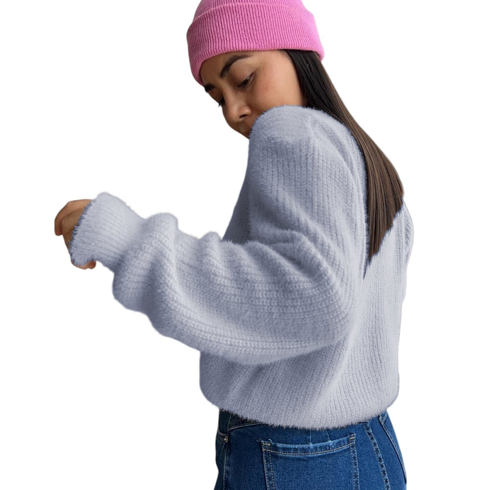 CARDIGAN 3 BOTONES HILO PELUCHE FIB-23 COLOR PLOMO MELANGE - 1