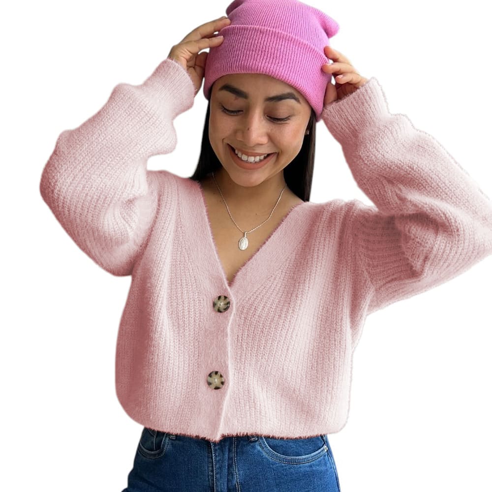 CARDIGAN 3 BOTONES HILO PELUCHE FIB-23 COLOR API - 1