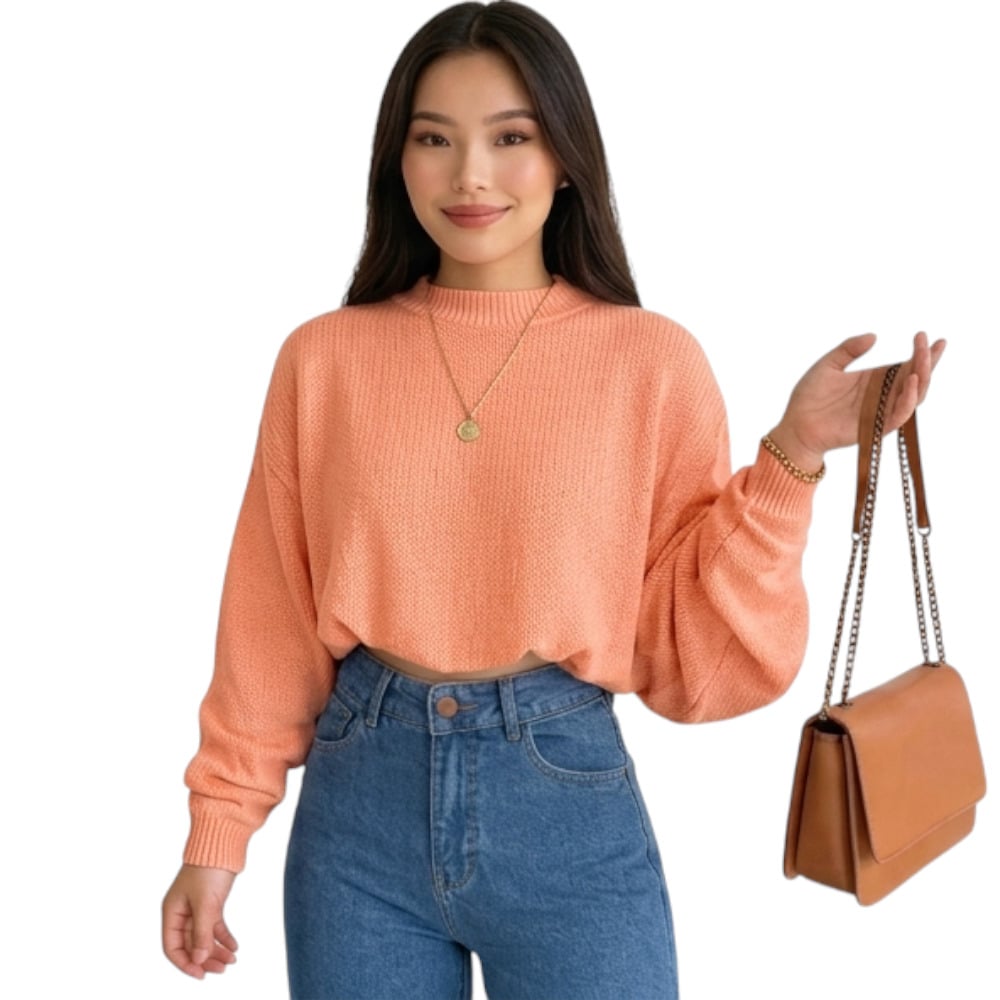 CHOMPA MUJER CASUAL MANGA MURCIELAGO FIB-25 TACTO ALGODON COLOR NARANJA - 1