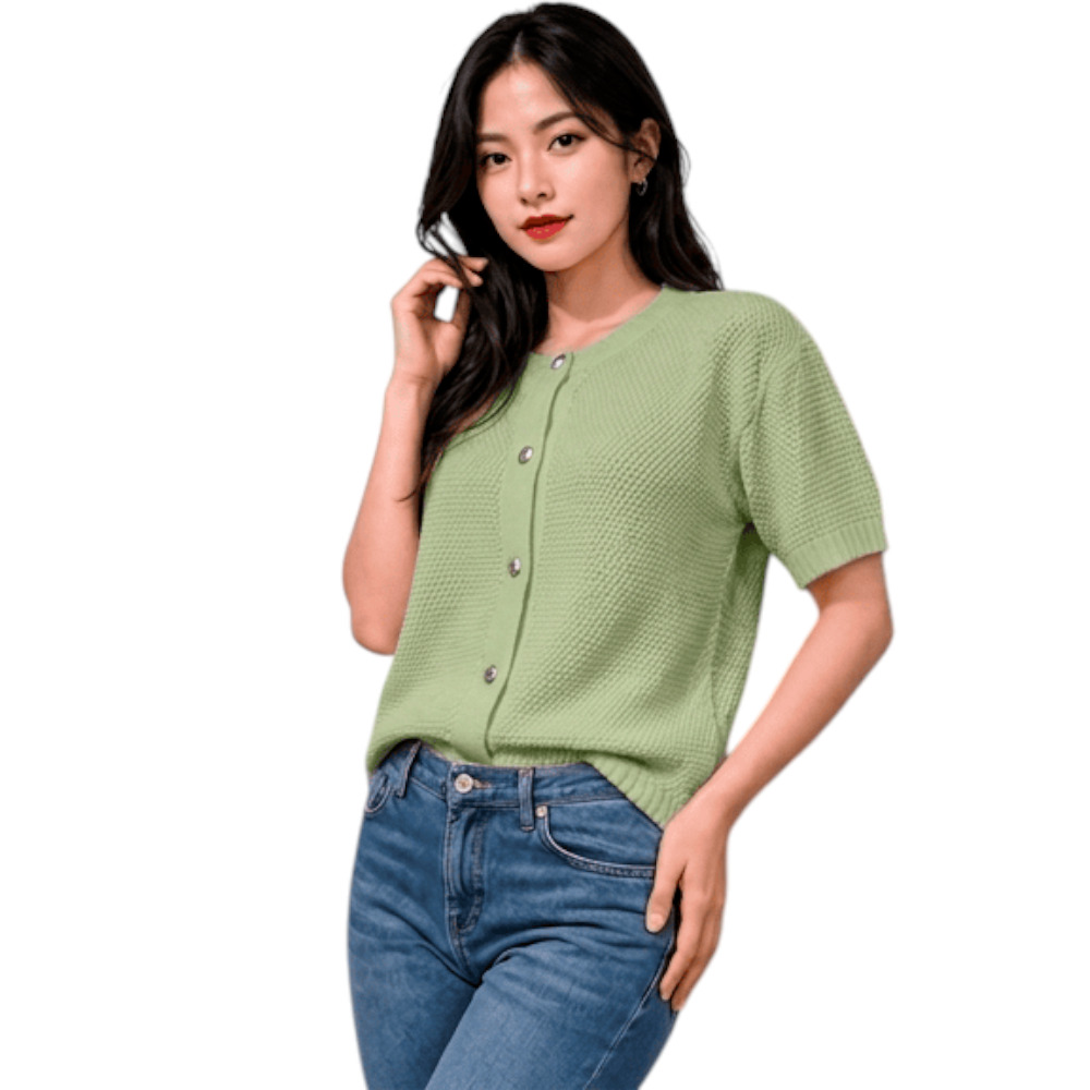 CHOMPA MUJER HILO BOTONES MCORTA MELODY 569G-23 VERDE OLIVO - 3