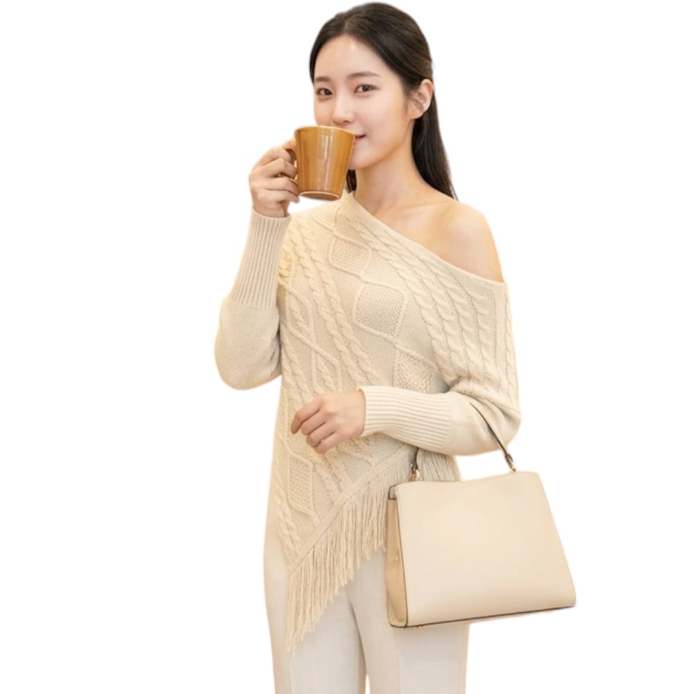 PONCHO MUJER TARZAN CON FLECOS 464G-24 TACTO ALGODON COLOR CRUDO - 1