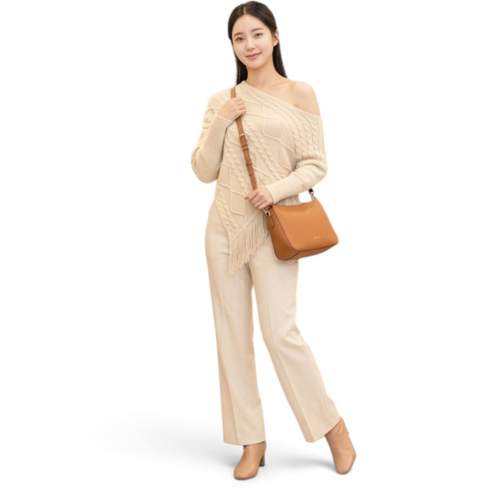 PONCHO MUJER TARZAN CON FLECOS 464G-24 TACTO ALGODON COLOR CRUDO - 2