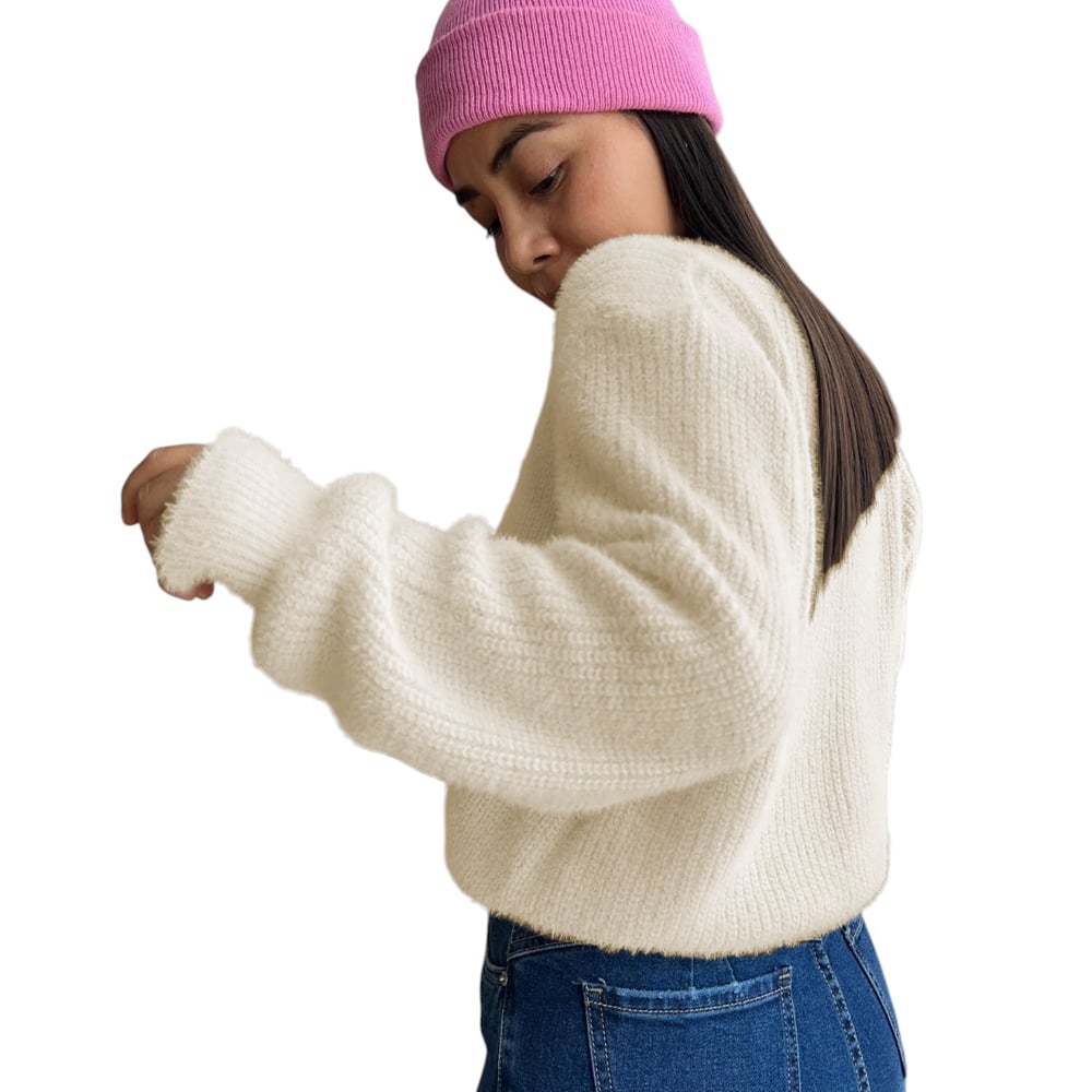 CARDIGAN 3 BOTONES HILO PELUCHE FIB-23 COLOR CRUDO - 1