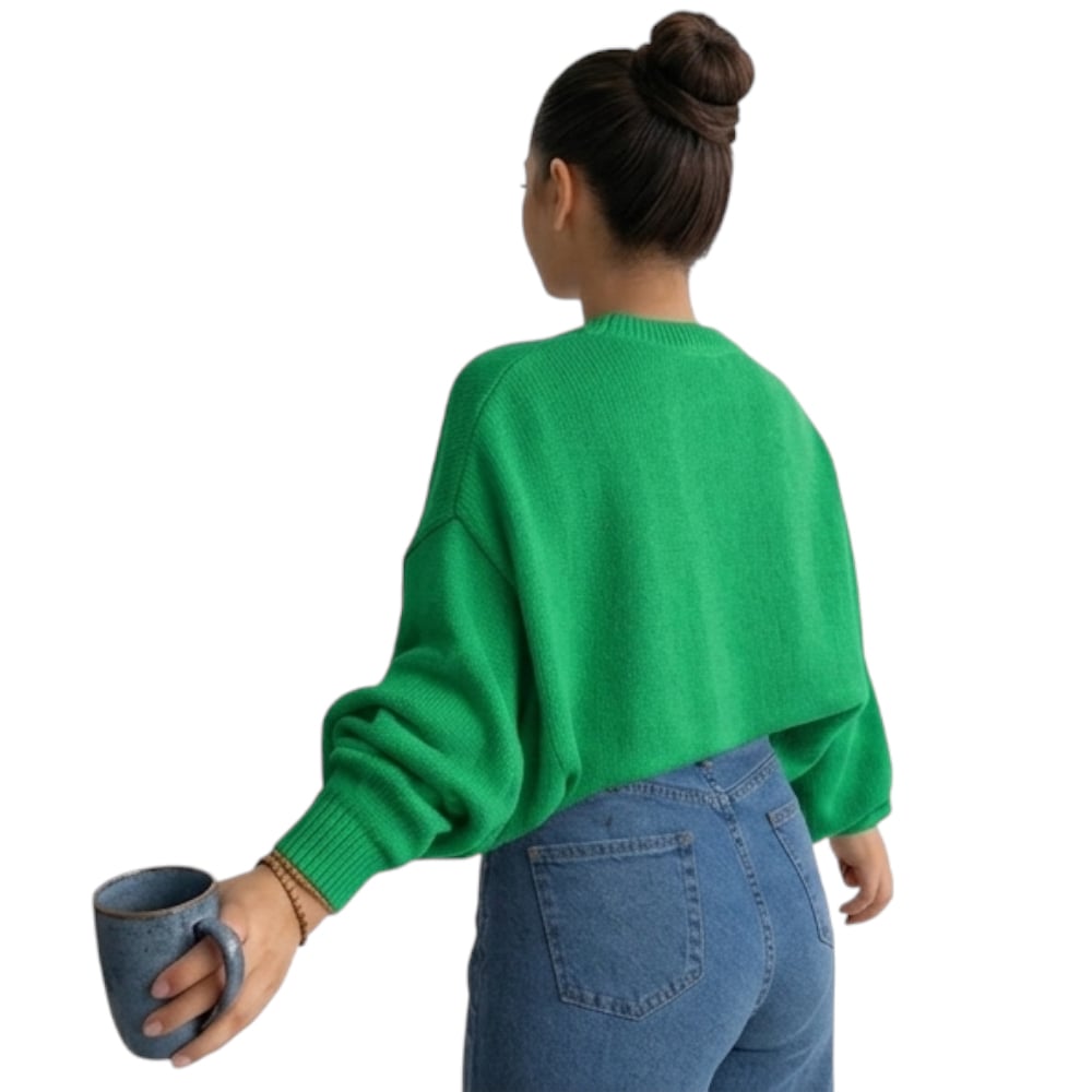CHOMPA MUJER CASUAL MANGA MURCIELAGO FIB-25 TACTO ALGODON COLOR VERDE PERICO - 1