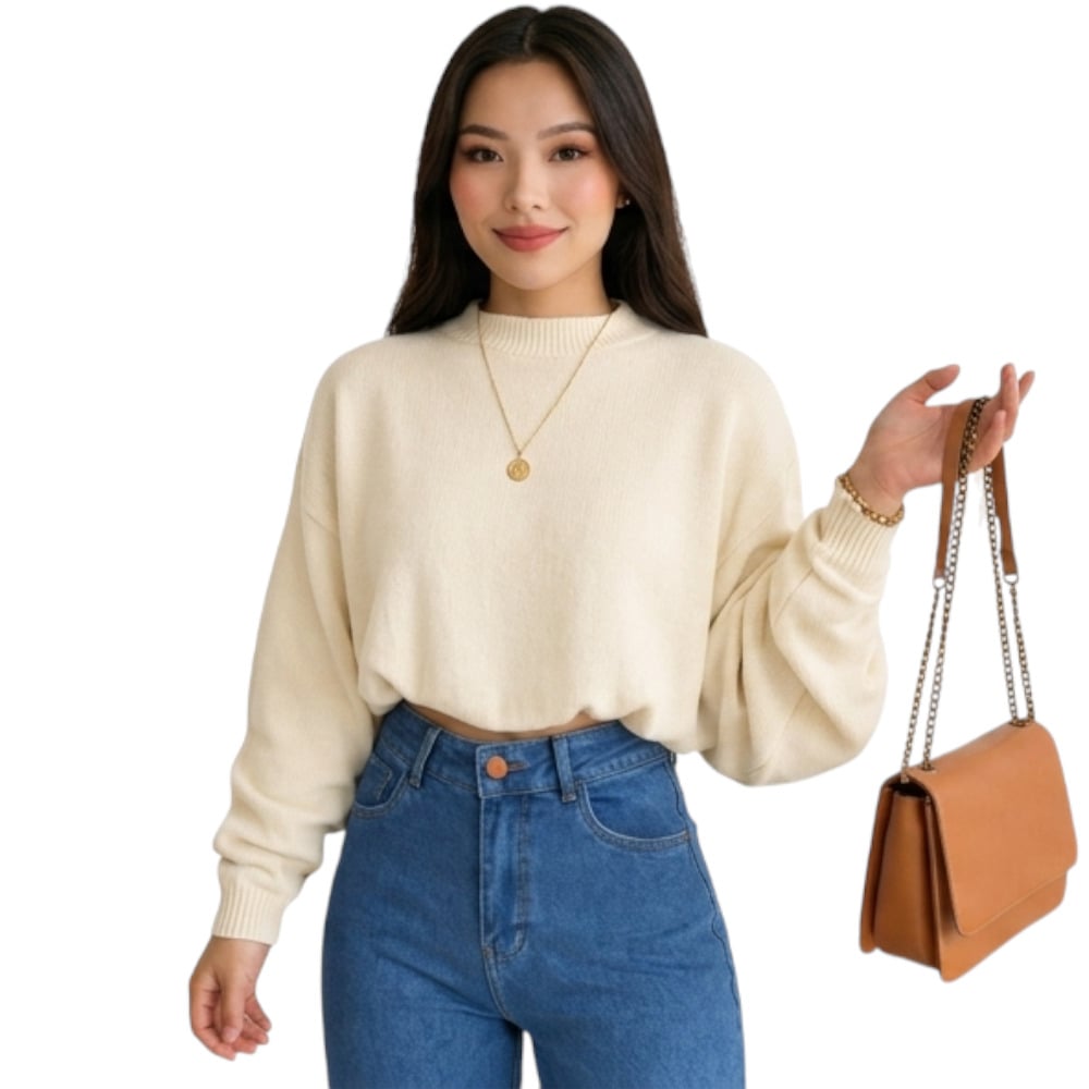 CHOMPA MUJER CASUAL MANGA MURCIELAGO FIB-25 TACTO ALGODON COLOR CRUDO - 1