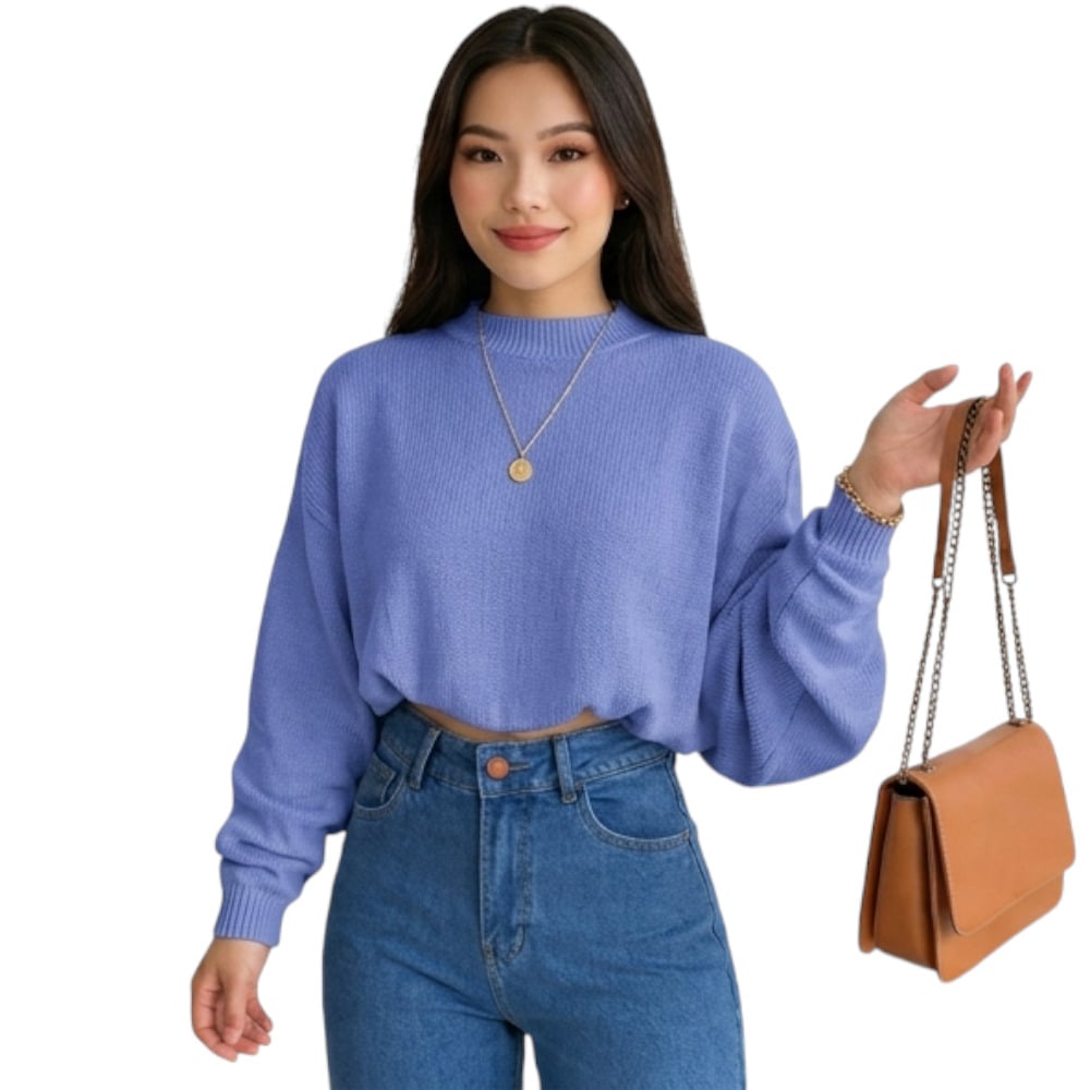 CHOMPA MUJER CASUAL MANGA MURCIELAGO FIB-25 TACTO ALGODON COLOR ACERO - 1