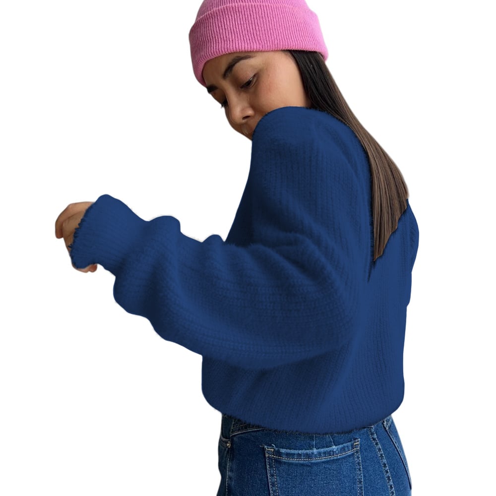 CARDIGAN 3 BOTONES HILO PELUCHE FIB-23 COLOR AZUL GRAFITO - 1