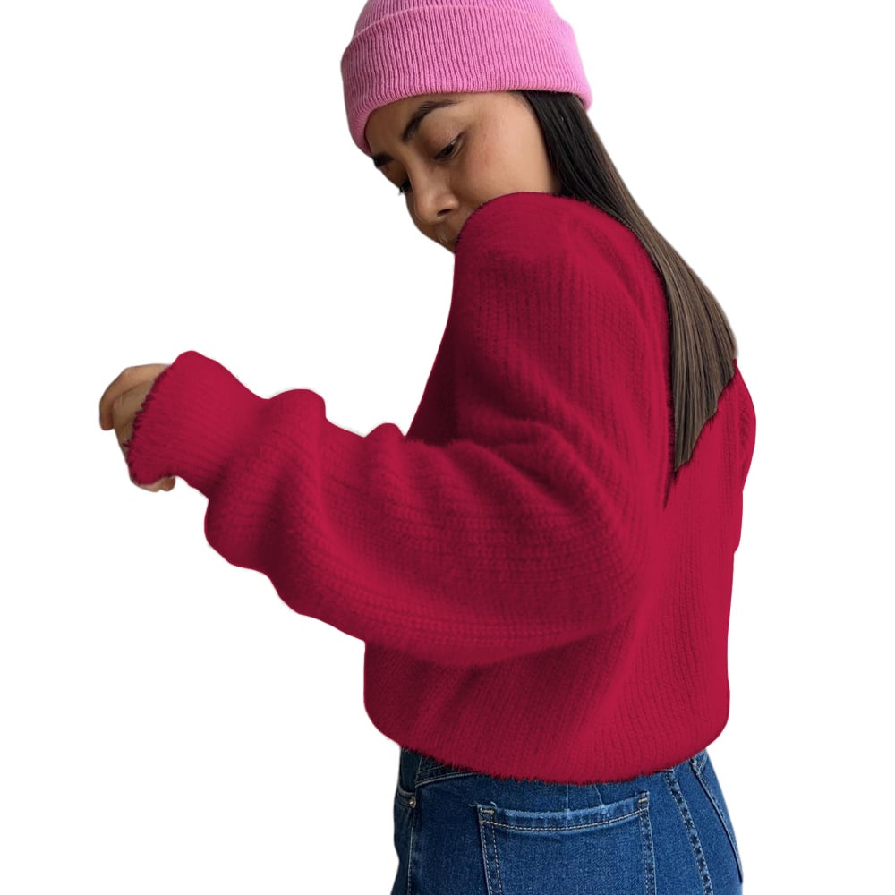 CARDIGAN 3 BOTONES HILO PELUCHE FIB-23 COLOR VINO - 1