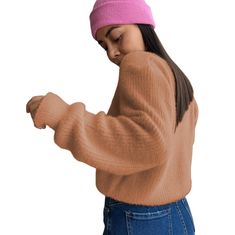 CARDIGAN 3 BOTONES HILO PELUCHE FIB-23 COLOR CARAMELO - 1