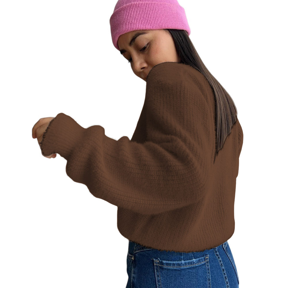 CARDIGAN 3 BOTONES HILO PELUCHE FIB-23 COLOR CHOCOLATE - 1