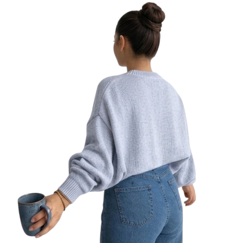 CHOMPA MUJER CASUAL MANGA MURCIELAGO FIB-25 TACTO ALGODON COLOR PLOMO MELANGE - 1