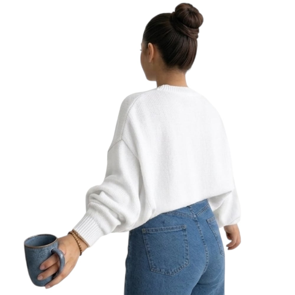 CHOMPA MUJER CASUAL MANGA MURCIELAGO FIB-25 TACTO ALGODON COLOR PERLA - 1