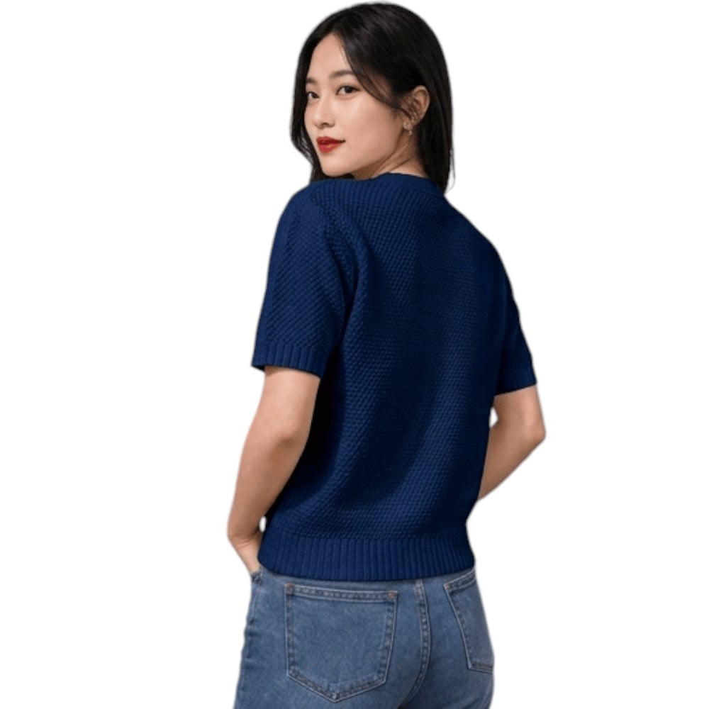 CHOMPA MUJER HILO BOTONES MCORTA MELODY 569G-23 AZUL GRAFITO - 2