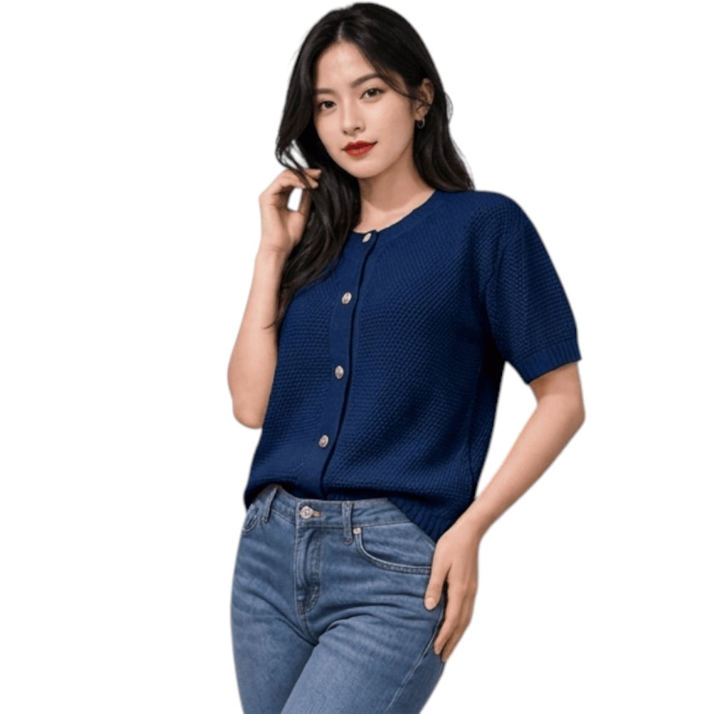 CHOMPA MUJER HILO BOTONES MCORTA MELODY 569G-23 AZUL GRAFITO - 3