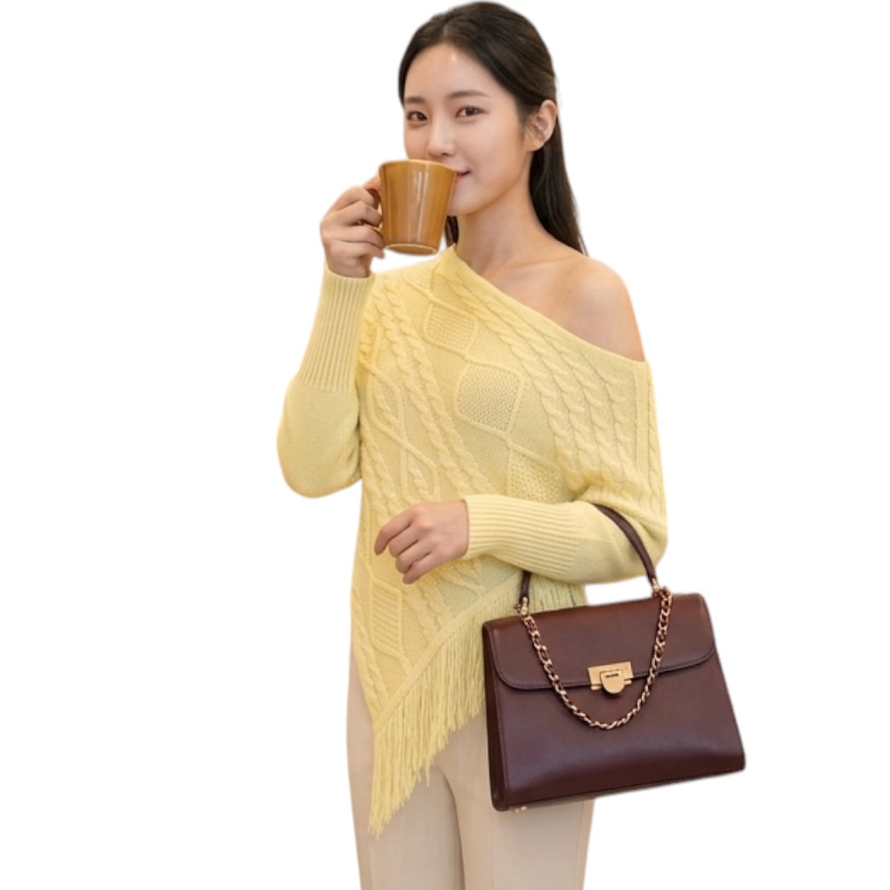 PONCHO MUJER TARZAN CON FLECOS 464G-24 TACTO ALGODON COLOR AMARILLO - 1
