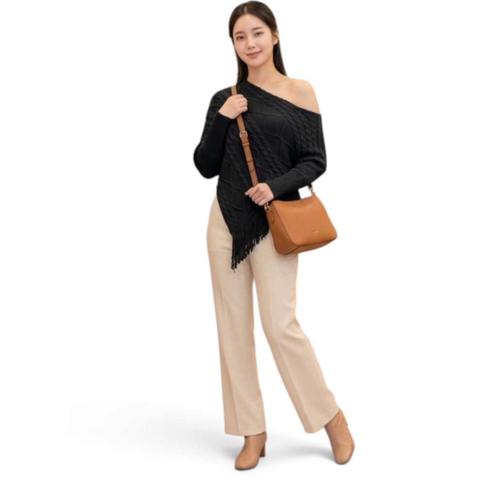 PONCHO MUJER TARZAN CON FLECOS 464G-24 TACTO ALGODON COLOR NEGRO - 2