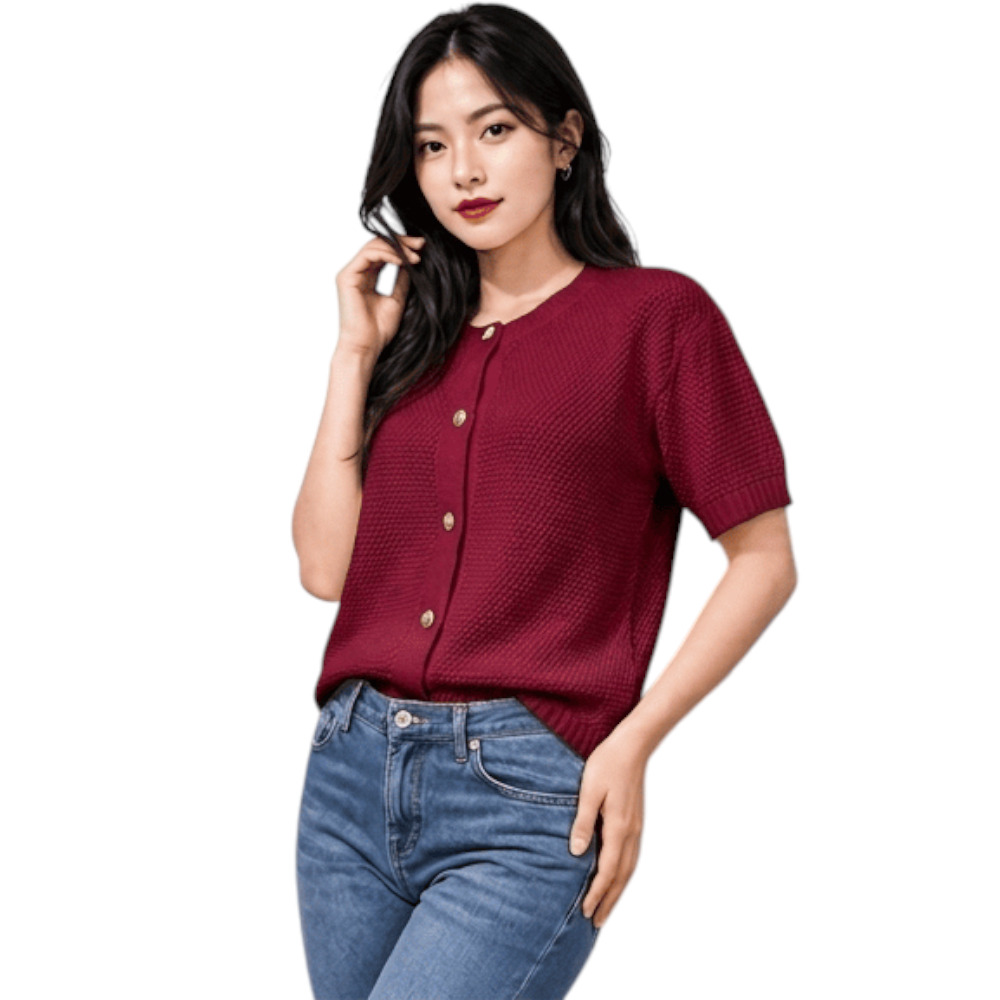 CHOMPA MUJER HILO BOTONES MCORTA MELODY 569G-23 VINO - 3