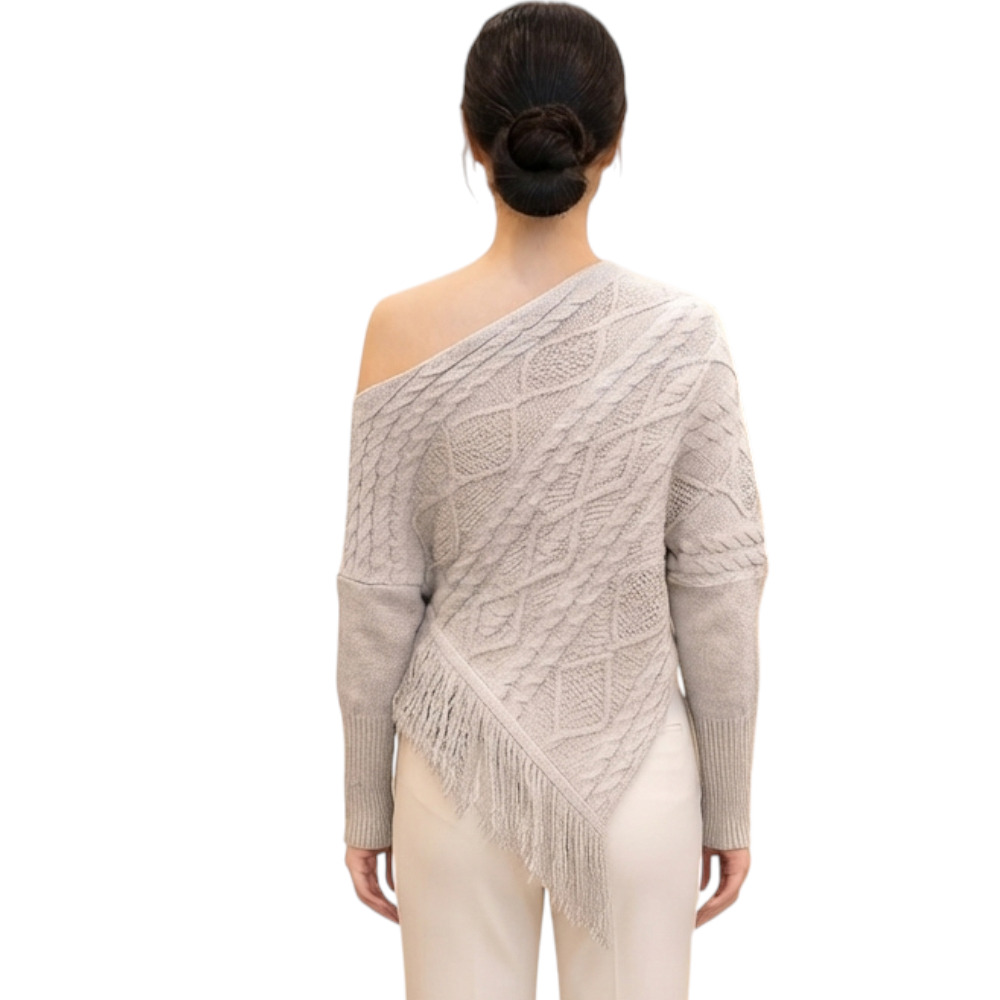 PONCHO MUJER TARZAN CON FLECOS 464G-24 TACTO ALGODON COLOR BEIGE - 2
