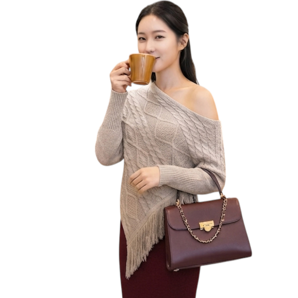 PONCHO MUJER TARZAN CON FLECOS 464G-24 TACTO ALGODON COLOR BEIGE - 3