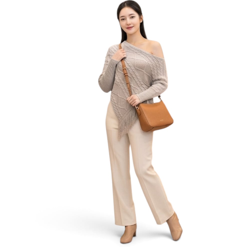 PONCHO MUJER TARZAN CON FLECOS 464G-24 TACTO ALGODON COLOR BEIGE - 4
