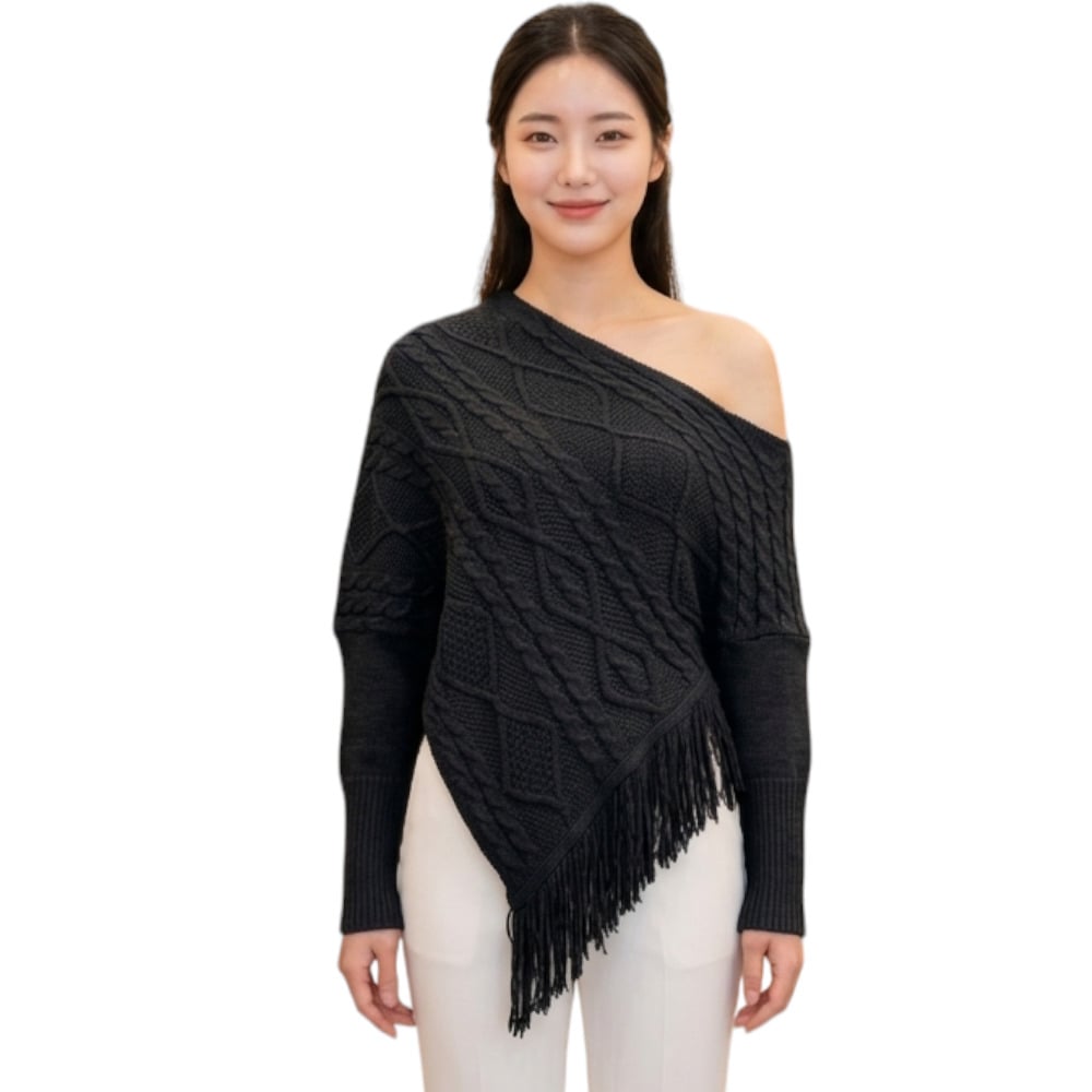 PONCHO MUJER TARZAN CON FLECOS 464G-24 TACTO ALGODON COLOR NEGRO - 1