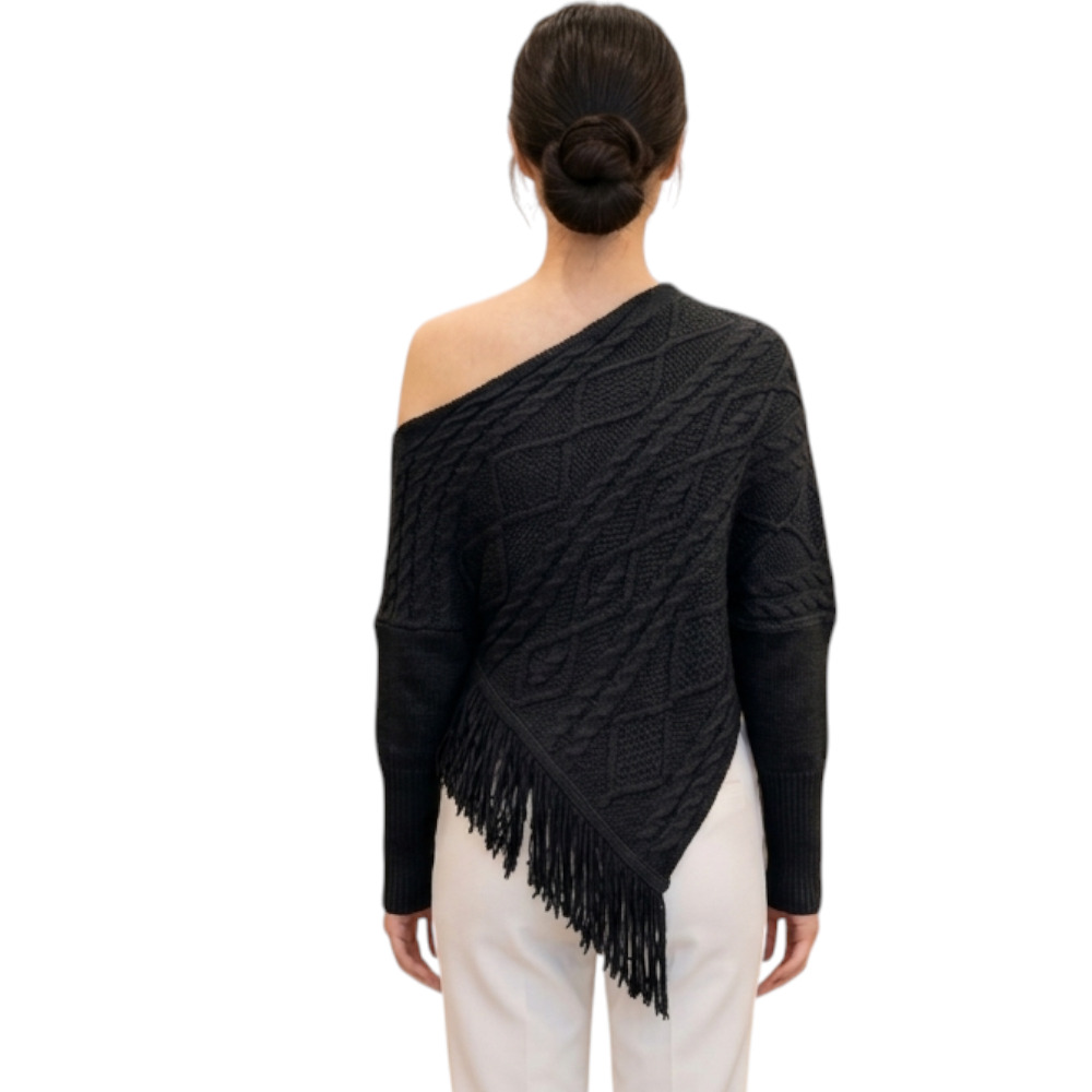 PONCHO MUJER TARZAN CON FLECOS 464G-24 TACTO ALGODON COLOR NEGRO - 2