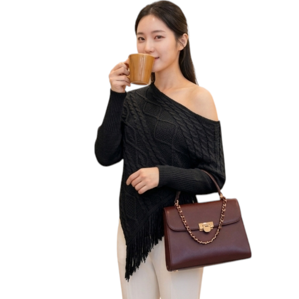 PONCHO MUJER TARZAN CON FLECOS 464G-24 TACTO ALGODON COLOR NEGRO - 3