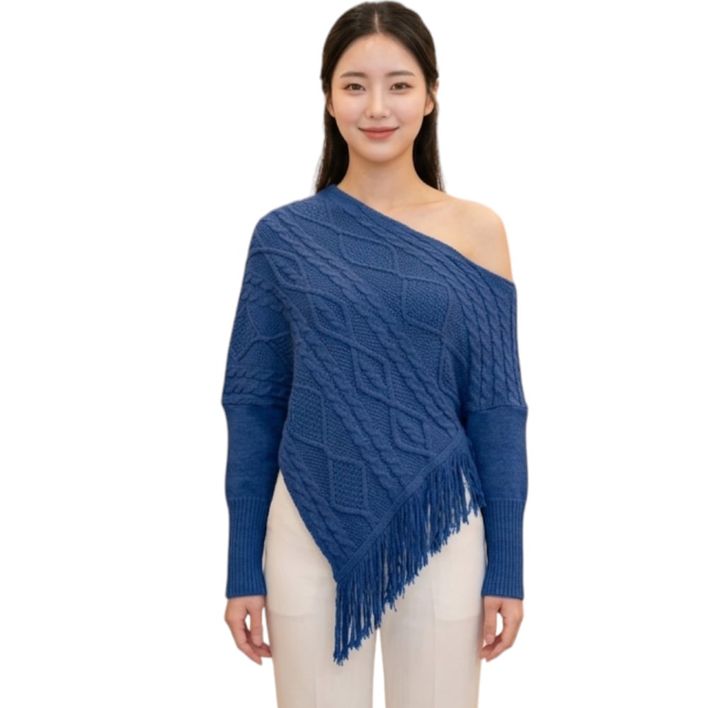 PONCHO MUJER TARZAN CON FLECOS 464G-24 TACTO ALGODON COLOR AZUL GRAFITO - 1
