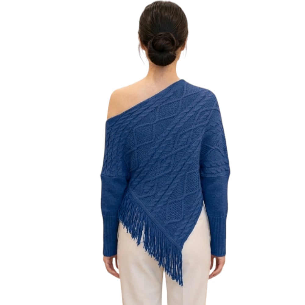 PONCHO MUJER TARZAN CON FLECOS 464G-24 TACTO ALGODON COLOR AZUL GRAFITO - 2