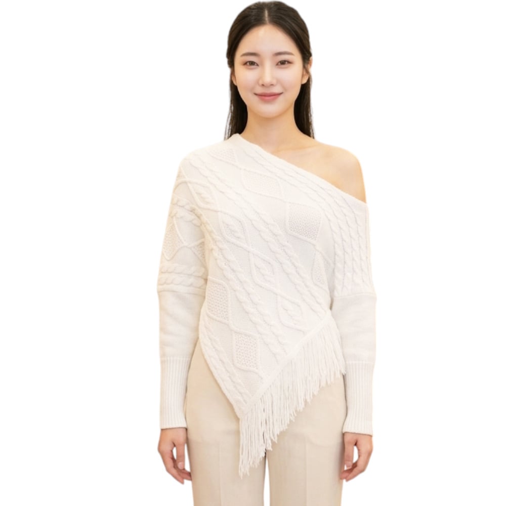 PONCHO MUJER TARZAN CON FLECOS 464G-24 TACTO ALGODON COLOR PERLA - 1