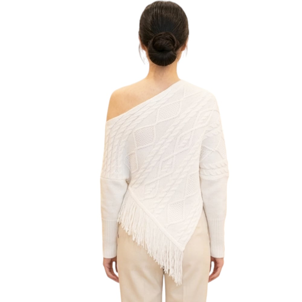 PONCHO MUJER TARZAN CON FLECOS 464G-24 TACTO ALGODON COLOR PERLA - 2