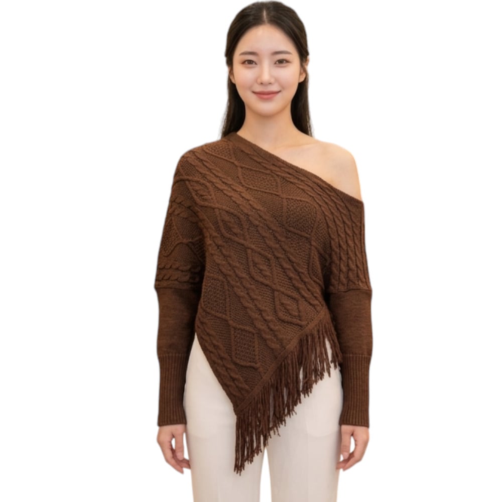 PONCHO MUJER TARZAN CON FLECOS 464G-24 TACTO ALGODON COLOR CHOCOLATE - 1