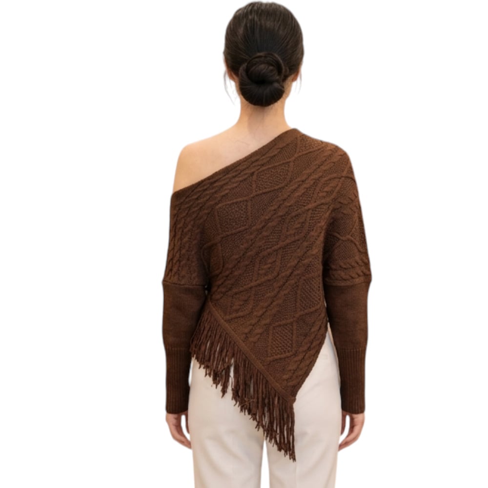 PONCHO MUJER TARZAN CON FLECOS 464G-24 TACTO ALGODON COLOR CHOCOLATE - 2