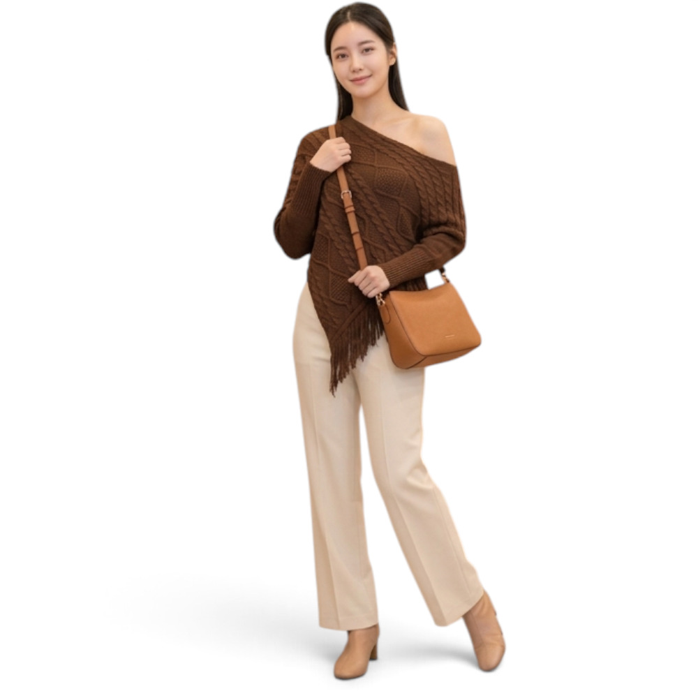 PONCHO MUJER TARZAN CON FLECOS 464G-24 TACTO ALGODON COLOR CHOCOLATE - 4