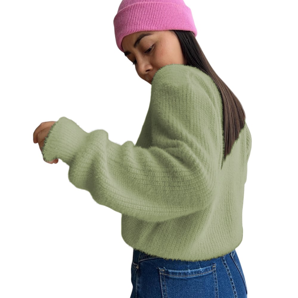CARDIGAN 3 BOTONES HILO PELUCHE FIB-23 COLOR VERDE OLIVO - 1