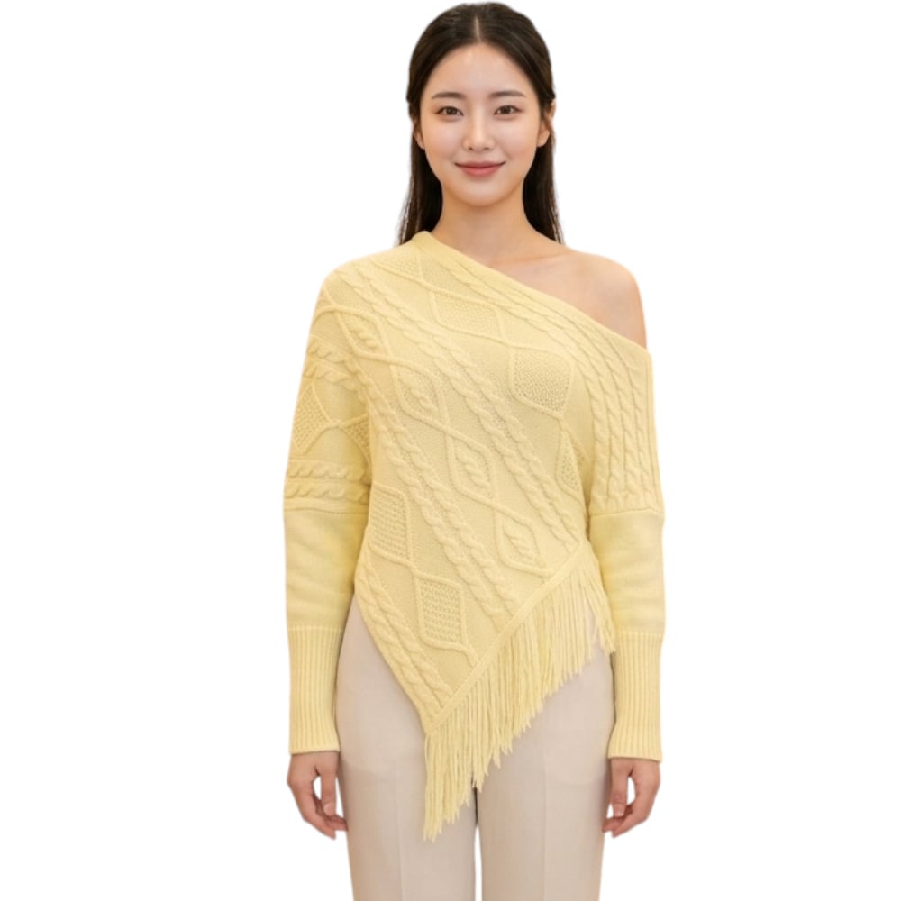 PONCHO MUJER TARZAN CON FLECOS 464G-24 TACTO ALGODON COLOR AMARILLO - 1
