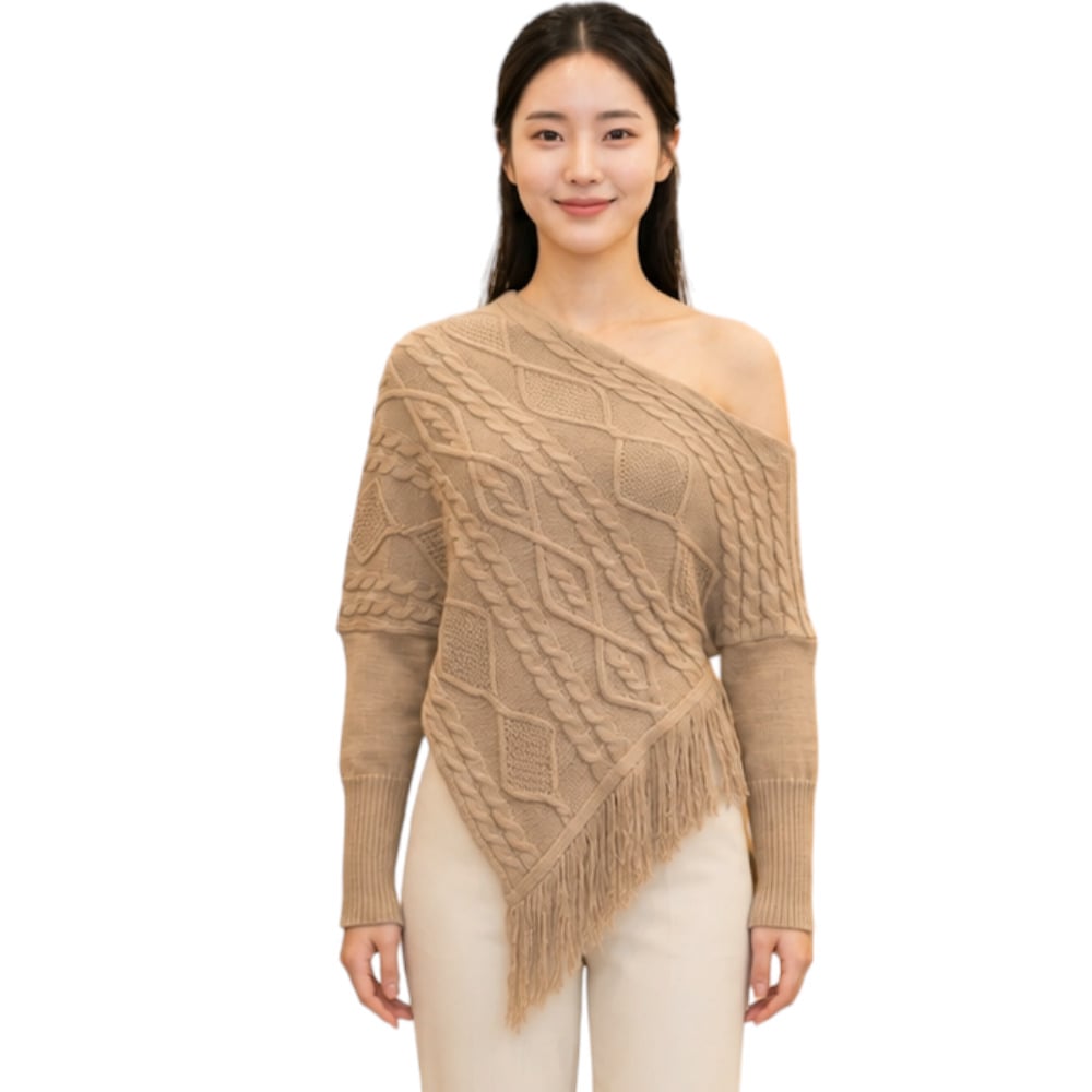 PONCHO MUJER TARZAN CON FLECOS 464G-24 TACTO ALGODON COLOR CARTON - 1