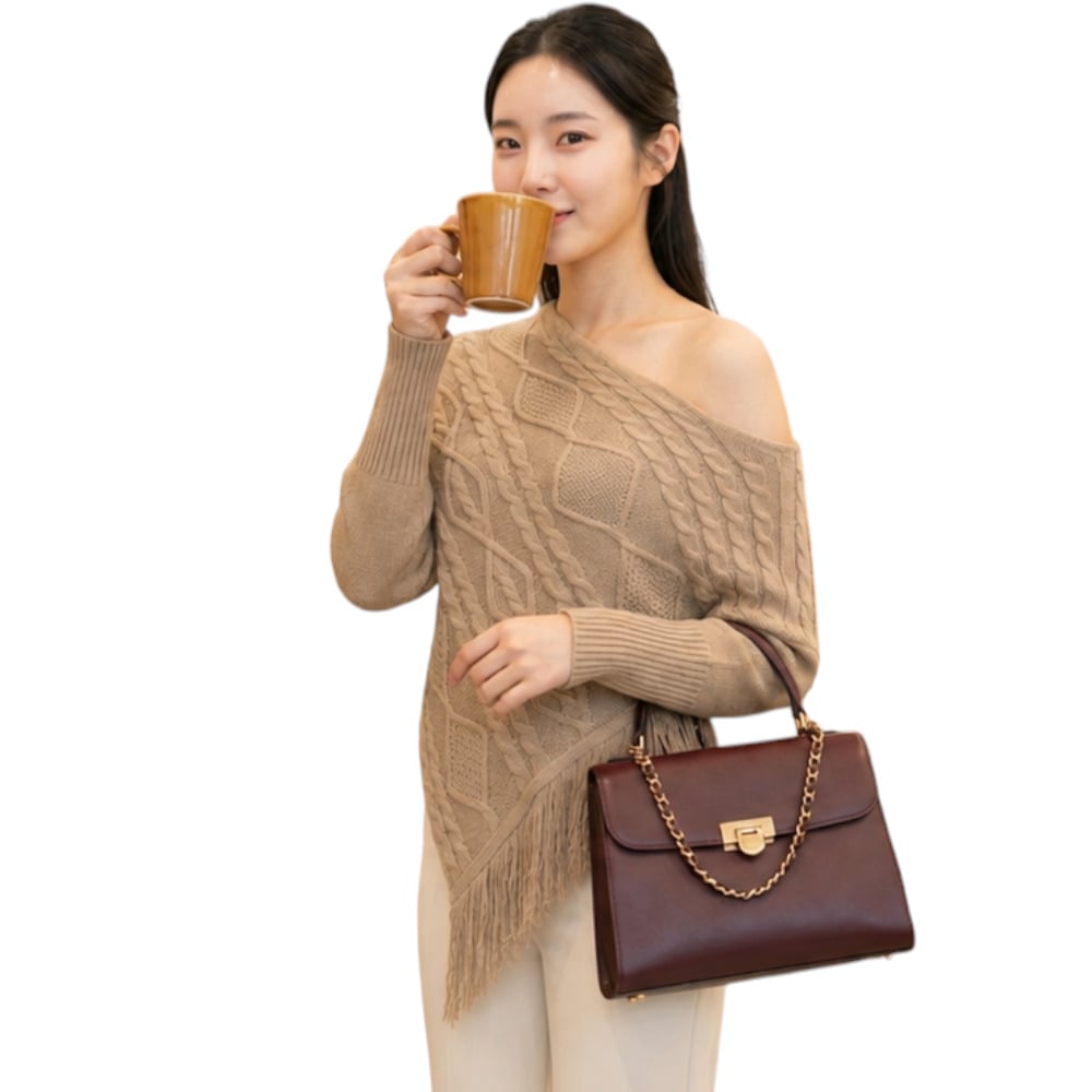 PONCHO MUJER TARZAN CON FLECOS 464G-24 TACTO ALGODON COLOR CARTON - 3