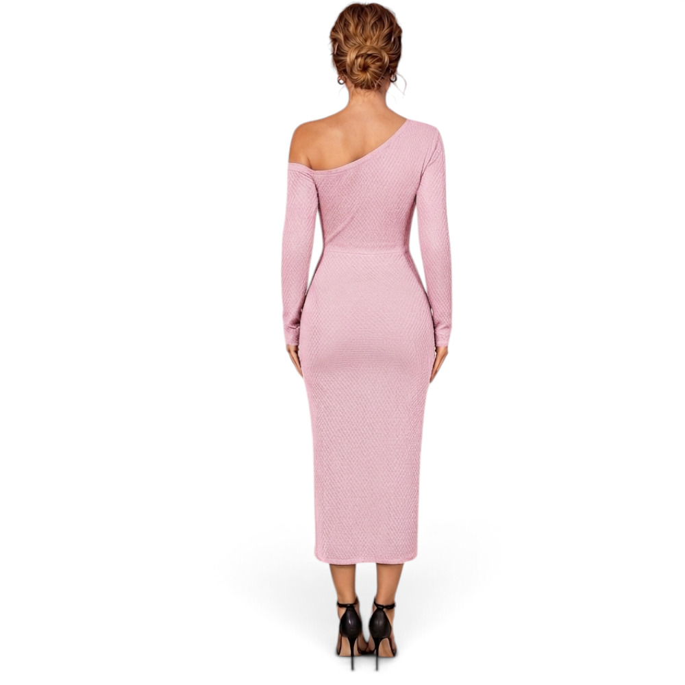 VESTIDO ASIMETRICO BROCHE MANGA LARGA DOM464-30 CASHIMIR COLOR API - 2