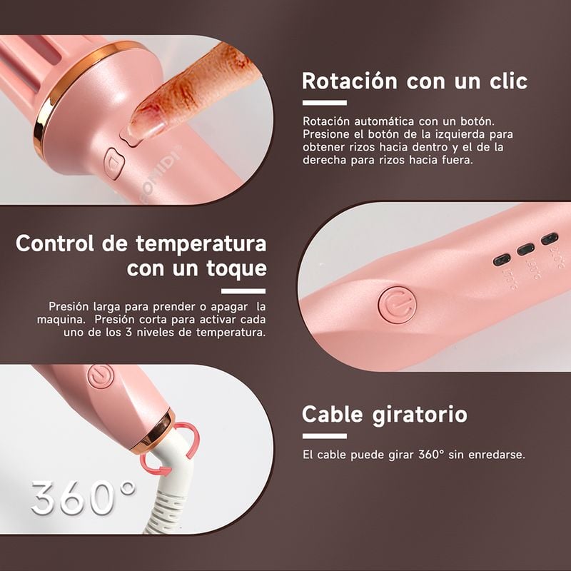 RIZADOR AUTOMÁTICO DE CABELLO BOMIDI HC02 ROSADO - 6