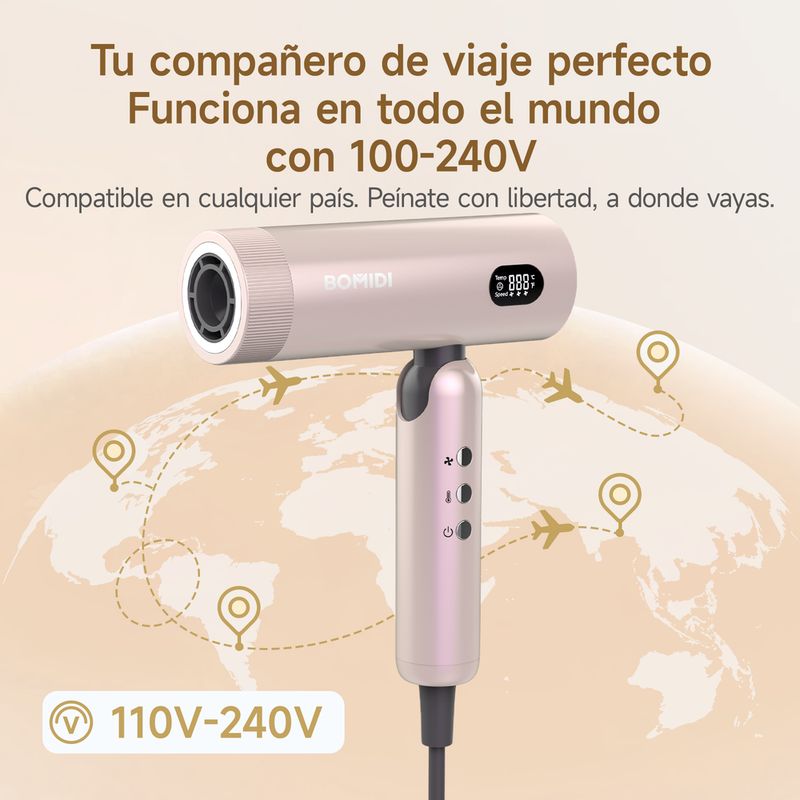 SECADORA DE CABELLO PLEGABLE BOMIDI HD08 GRIS - 5