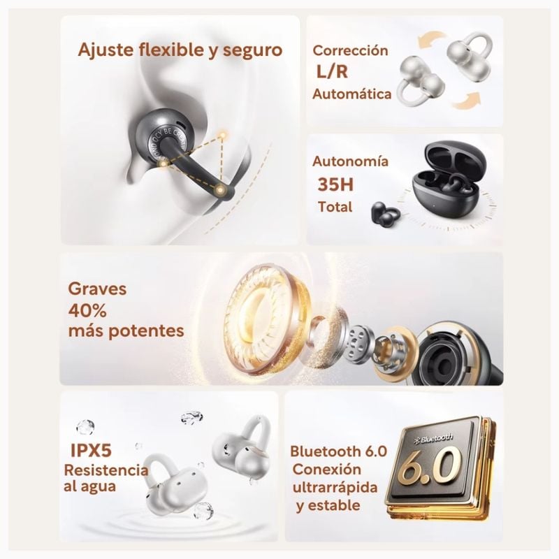 AURICULARES INALÁMBRICOS QCY CROSSKY C50 CLIP-EAR BLUETOOTH 6.0 - 2