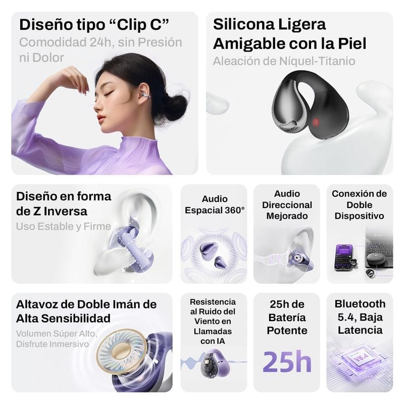 AURICULARES DEPORTIVOS QCY CROSSKY C30 OREJA ABIERTA CON CLIP - 2