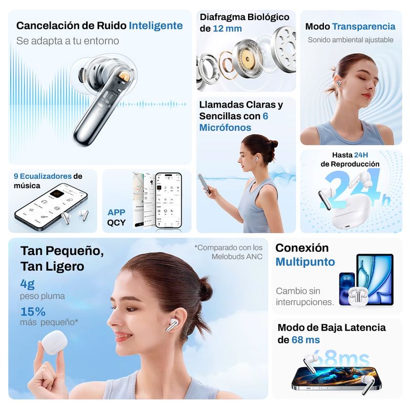 AURICULARES INALÁMBRICOS QCY MELOBUDS N50 CANCELACIÓN DE RUIDO IPX4 - 2